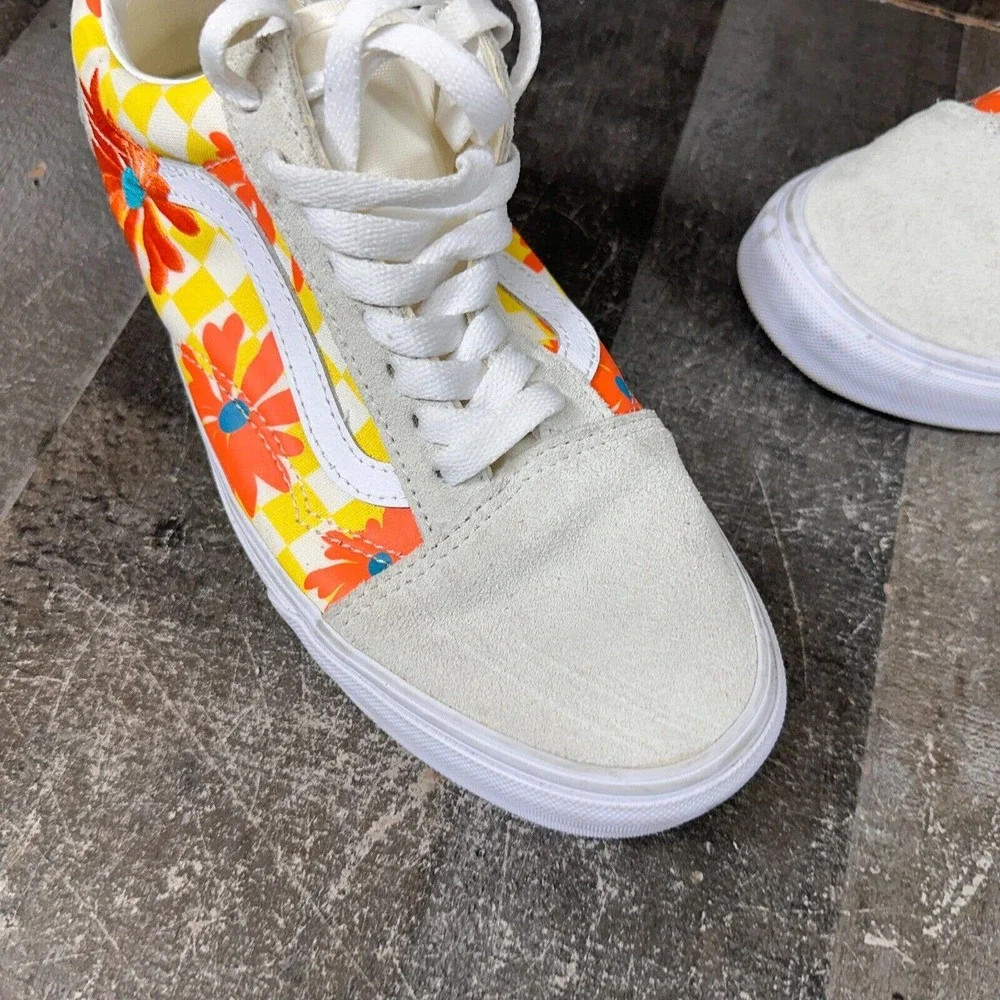 Vans Old Skool CHECKERBOARD FLORAL BLANC DE Womens 8.5,‎ Mens 7 Unisex
